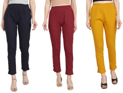 Phase of Trend Regular Fit Women Dark Blue, Yellow, Maroon Trousers