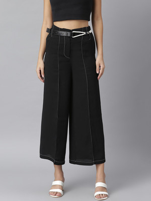 KASSUALLY Regular Fit Women Black Trousers