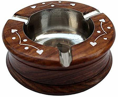 MIKEL ENTERPRISES Wooden Handmade Round Shaped Home and Office Ashtray for Cigarettes.. Brown Wood Ashtray(Pack of 1)