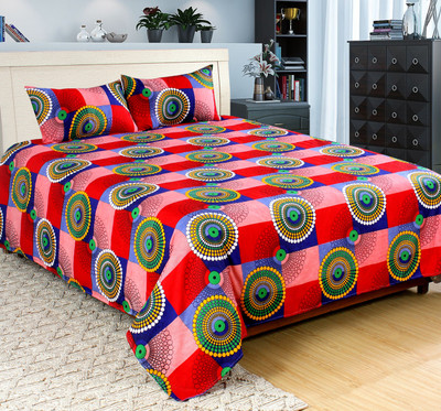 LOXICA 144 TC Polycotton Double 3D Printed Flat Bedsheet(Pack of 1, Red)