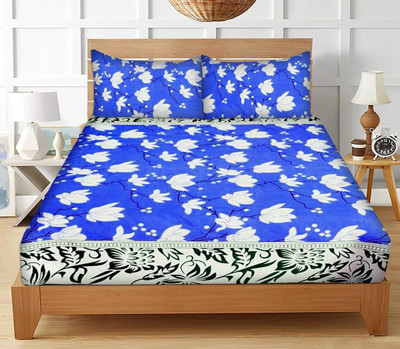 SK TRADERS 240 TC Polycotton Double 3D Printed Flat Bedsheet(Pack of 1, Blue)