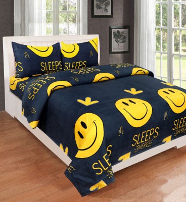 RisingStar 220 TC Cotton Double Printed Flat Bedsheet(Pack of 1, Black, Yellow)