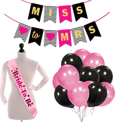 ZYOZI Bridal Shower & Bachelorette Party Set -Miss to Mrs Banner with Bride to Be Sash and Metallic Balloons (Pack of 27)(Set of 27)