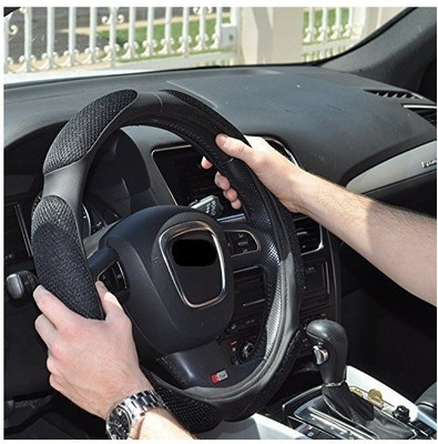 HSR Hand Stiched Steering Cover For Universal For Car Universal For Car(Black, Leather)