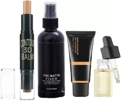 MYEONG HIGH SKIN GLOW MATTE FOUNDATION WITH FACE SERUM & SETTING FIXER & CONTOUR STICK MAKEUP KIT(4 Items in the set)