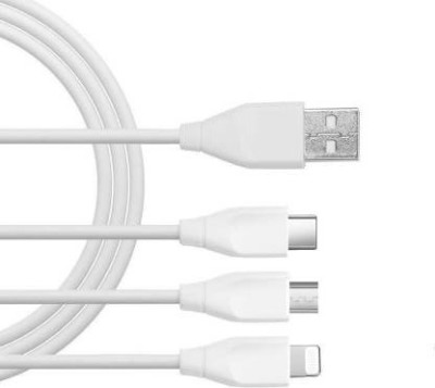 Larecastle USB Type C Cable 1.2 m 3 in 1 Cable Micro, Type-C and iOS-Lightning(Compatible with Mobile, Tablet, White, One Cable)
