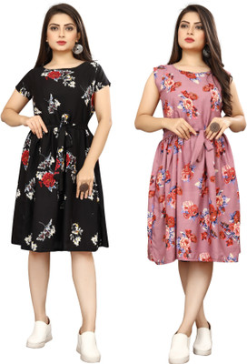 Nilkanth Fashion Women Fit and Flare Black Below Knee Dress