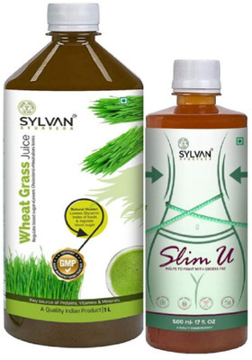 SYLVAN AYURVEDA WHEAT GRASS JUICE 1L & SYLVAN SlimU JUICE 500ML | PACK OF 2`(2 x 750 ml)