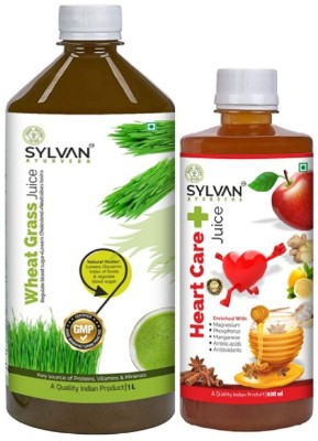 SYLVAN AYURVEDA WHEAT GRASS JUICE 1L WITH HEART CARE JUICE 500ML | COMBO PACK(2 x 750 ml)