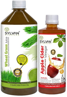 SYLVAN AYURVEDA WHEAT GRASS JUICE 1L WITH APPLE CIDER VINEGAR JUICE 500ML | PACK OF 2(2 x 750 ml)