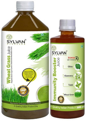SYLVAN AYURVEDA WHEAT GRASS JUICE 1L & IMMUNITY BOOSTER WITH GILOY JUICE 500ML | PACK OF 2(2 x 750 ml)