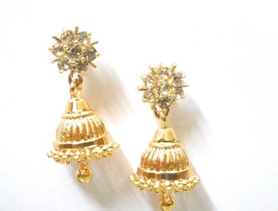 SSFJ One Gram Gold Green Stone Jimikki Earrings Copper Jhumki Earring