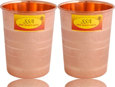 Shivshakti Arts (Pack of 2) Dr.Copper Refine Pure Drinking Copper Glass - (2 Pieces Set, 300 Ml Each, Silver Touch Design) Glass Set Water/Juice Glass(300 ml, Copper, Brown)