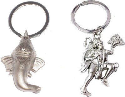 kd collections KD391-Combo of Ganesh Key Chain & Hanuman Keychain|2 Metal Keychains|Silver Color Key Chain