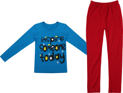 MYO Girls Casual T-shirt Legging(Firozi-Red)