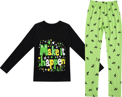 MYO Girls Casual T-shirt Legging(BLack-Neon)