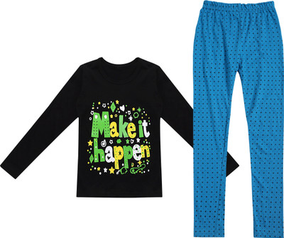 MYO Girls Casual T-shirt Legging(BLack-Ferozi)