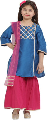 Bitiya By Bhama Girls Festive & Party Kurta and Palazzo Set(Yellow Pack of 1)