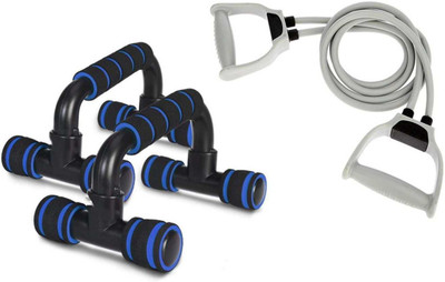 Dr Pacvu Athletes CHOICE, Pack Of 2 Fitness COMBO, 1+ Push Up Bar stand For chest & Dips and 1+ Single Resistance Band Toning Tube, Workout at Home, Gym Fitness and Body Fat loose and cutter, TRUSTED by Dr. Fitness Accessory Kit Kit