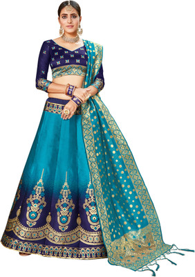 DISHWA FASHION Self Design Semi Stitched Lehenga Choli(Light Blue, Blue)