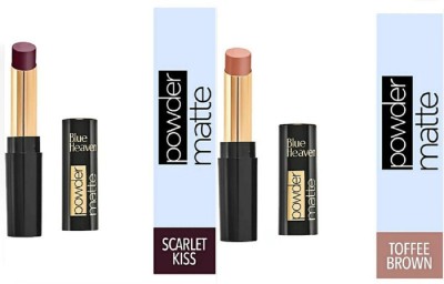 BLUE HEAVEN POWDER MATTE SCARLET KISS RM01 (3.5g) +TOFFE BROWN N02 (3.5g) LIPSTICKS(Scarlet kiss, Toffe brown, 7 g)