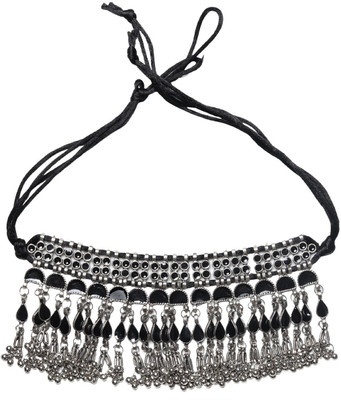 Teejh Teejh Zaira Black Silver Oxidised Choker Necklace for Women Silver Plated Alloy Choker