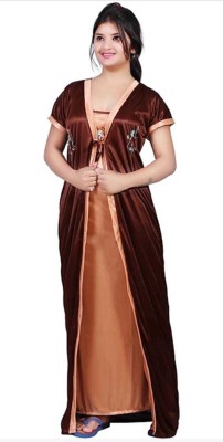 Nandya Women Nighty with Robe(Brown, Beige)