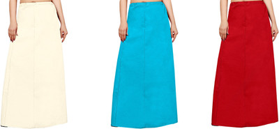 FABMORA COMBO-PTC-3-CREME-SKYBLUE-RED Pure Cotton Petticoat(Free)