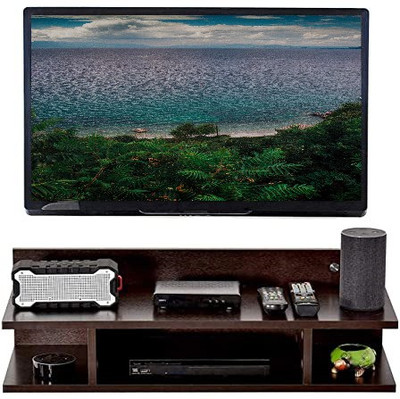 Greenhub Wooden Set Top Box Stand Wall Mounted TV Cabinets Wall Selves Holds Speaker, Cable Boxes, Streaming Device, Game Console, Remote, MDF (Medium Density Fiber) Wall Shelf(Number of Shelves - 3, Brown)