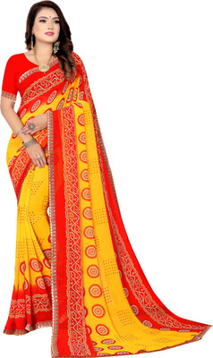 TINA FASHION Digital Print Bandhani Georgette Saree(Yellow)