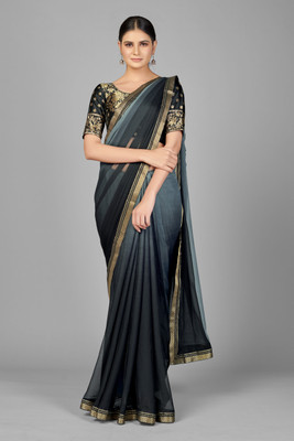 Dhami Color Block Bollywood Cotton Silk Saree(Grey)