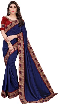 Om Shantam sarees Temple Border, Embroidered, Embellished Bollywood Crepe Saree(Blue)