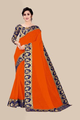 emzo Woven Chanderi Art Silk Saree(Orange)