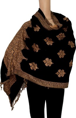 Hautemoda Viscose Self Design Women Shawl(Black, Beige)