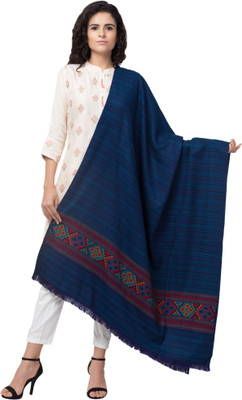 Tweedle Polyester Wool Blend Striped Women Shawl(Blue)