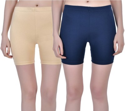 Aimly Solid Women Beige, Blue Regular Shorts