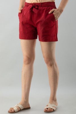 FASHION CLOUD Solid Women Maroon Regular Shorts