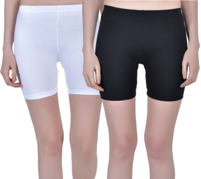 Aimly Solid Women Black, White Regular Shorts