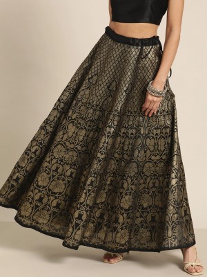 Shae by SASSAFRAS Printed Women Flared Black, Gold Skirt