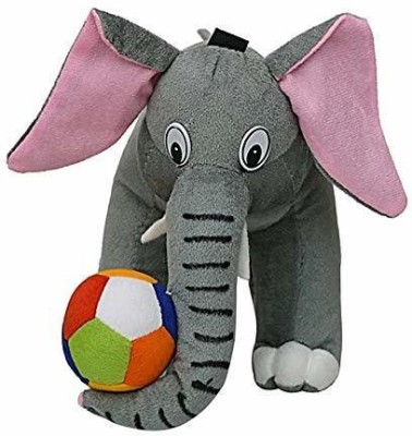 Dayalji Traders Cute stuffed Animal Fluffy Plush Soft Toy Grey Elephant with Colorful Ball  - 25 cm(Grey)