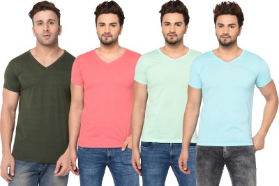 Adorbs Solid Men V Neck Light Blue, Green, Pink, Light Green T-Shirt