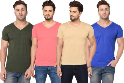 Adorbs Solid Men V Neck Green, Blue, Pink, Beige T-Shirt