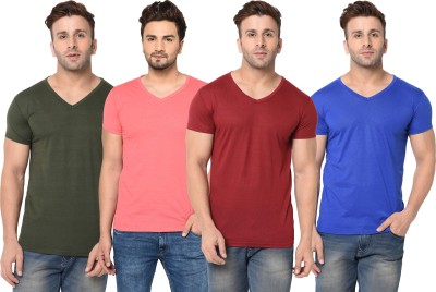 Jangoboy Solid Men V Neck Green, Maroon, Blue, Pink T-Shirt