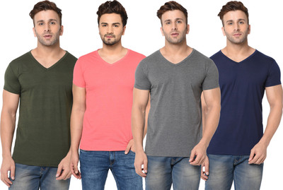 Jangoboy Solid Men V Neck Green, Blue, Pink, Grey T-Shirt