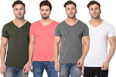 Jangoboy Solid Men V Neck Green, White, Pink, Grey T-Shirt