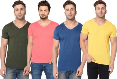 Adorbs Solid Men V Neck Green, Blue, Pink, Yellow T-Shirt