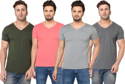 Jangoboy Solid Men V Neck Dark Green, Pink, Grey T-Shirt