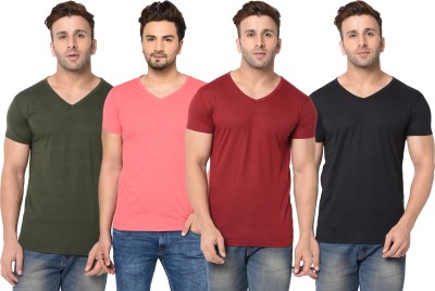 Jangoboy Solid Men V Neck Green, Maroon, Pink, Black T-Shirt