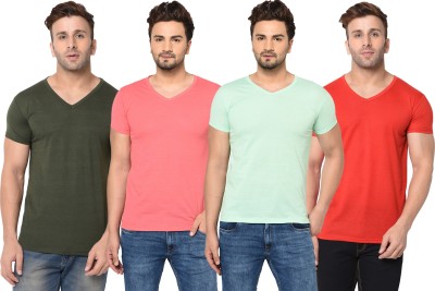 Adorbs Solid Men V Neck Red, Green, Pink, Light Green T-Shirt