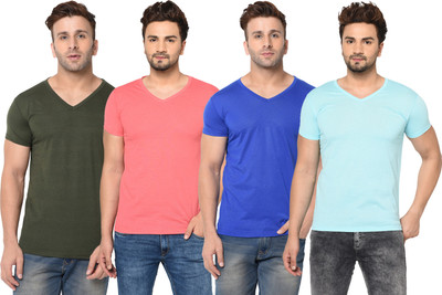 Adorbs Solid Men V Neck Light Blue, Green, Blue, Pink T-Shirt